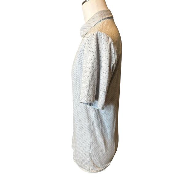 Linksoul NEW Golf Mens Medium Button Down Polo Shirt Casual Stretch Gray Dot - Picture 4 of 8